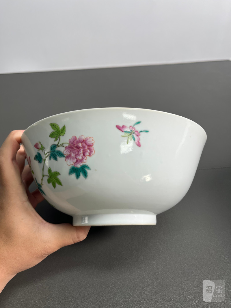 清光绪  粉彩花蝶纹大碗 - 图5